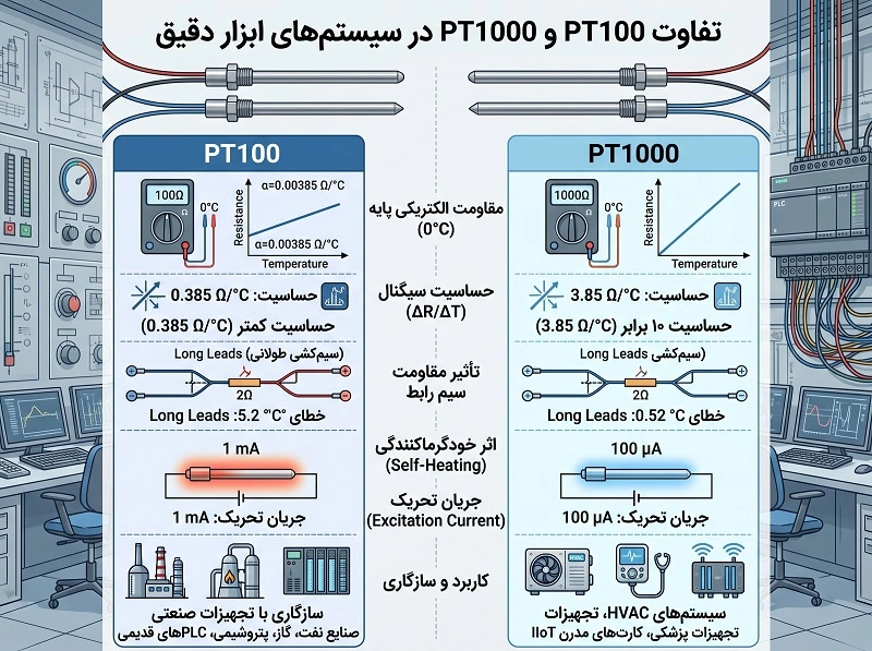 مقایسه سنسورهای دمای RTD پلاتینی PT100 و PT1000
